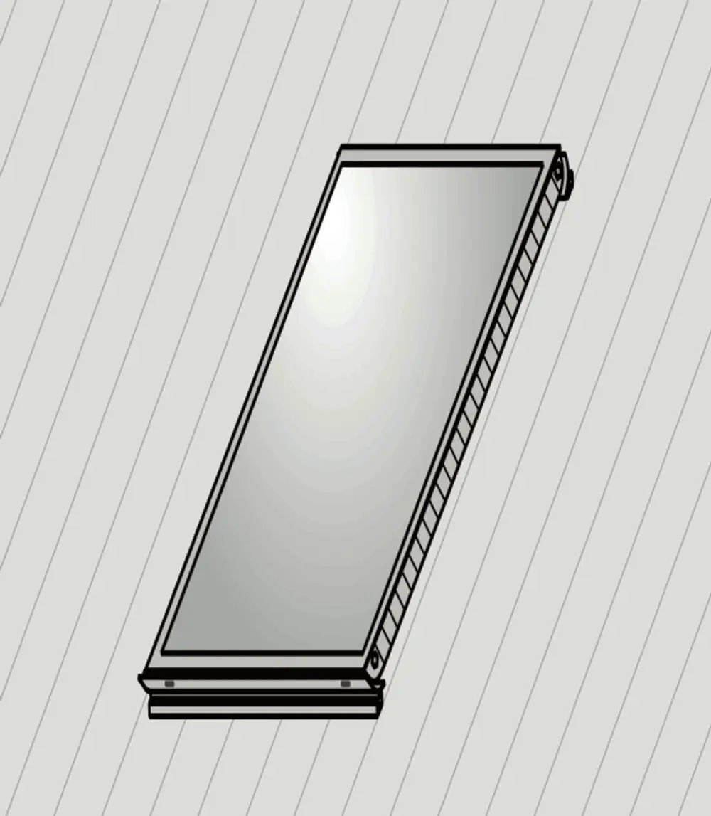 Montageplatte mit schmalem, reflektierendem Design und seitlichem Rollenkonnektor, geeignet für die Installation von Wolf-Kollektoren auf Dächern.